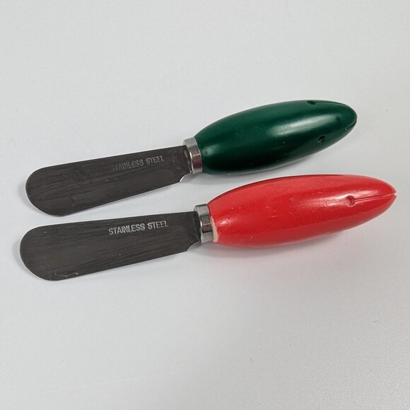 Vintage Red & Green Stainless Steel Appetizer Dip Spreaders - Picture 1 of 4